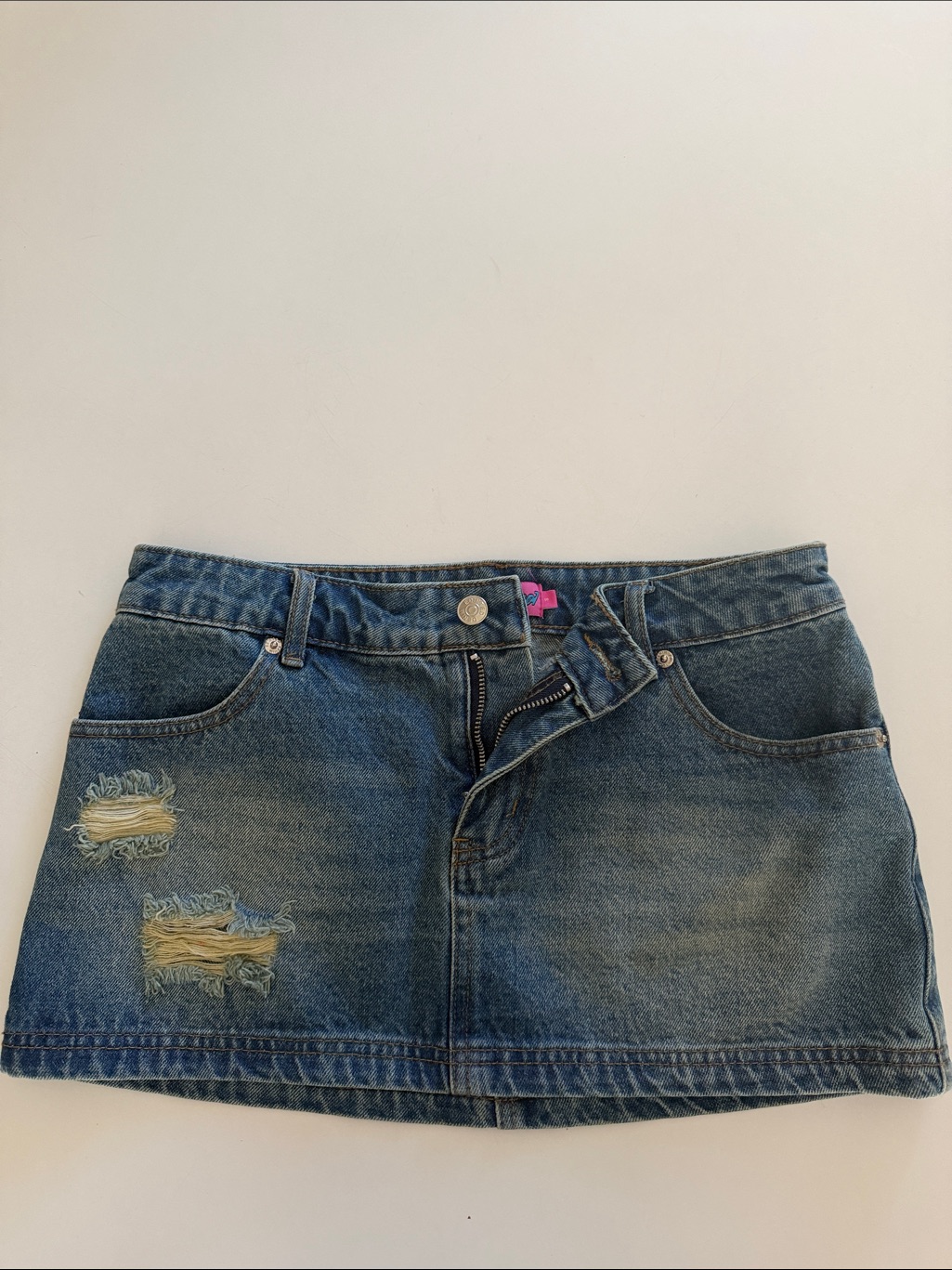 Edikted Distressed Denim Mini Skirt Y2k Low Rise Blue Size Small Nwt